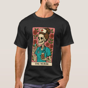 Sjuksköterske Skelett Tarotkort Roligt Retro Hallo T Shirt