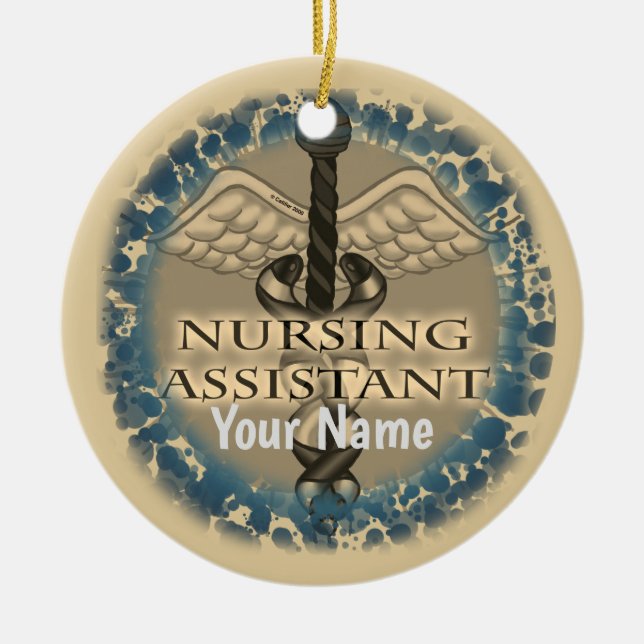 Sjuksköterskeassistent Caduceus Julgransprydnad Keramik (Framsidan)