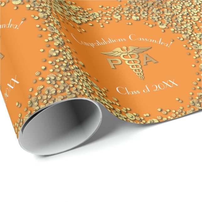 Sjuksköterskeassistent PA-examen Orange Guld Presentpapper (Rullad Hörn)