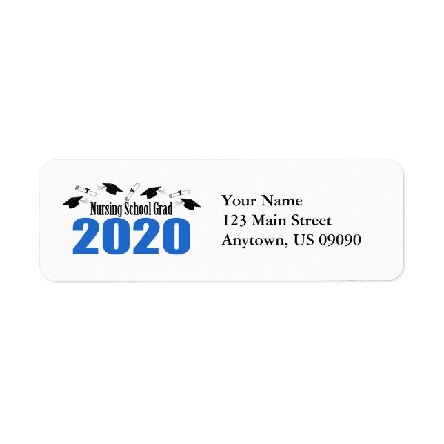 Sjuksköterskeexamen 2020 Caps and Diplomas (Blue) Returadress Etikett (Framsidan)
