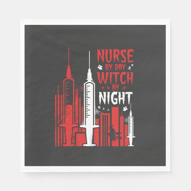 Sjuksköterskehäxa Halloween Skyline Design_1 Pappersservett (Framsidan)