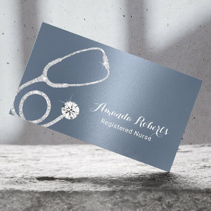 Sjuksköterskekaraktär Modern Dusty Blue Metallic M Visitkort