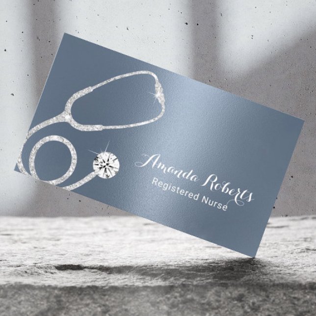 Sjuksköterskekaraktär Modern Dusty Blue Metallic M Visitkort (Skapare uppladdad)
