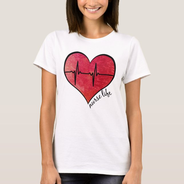 Sjuksköterskeliv - Akvarellhjärta T Shirt (Framsida)