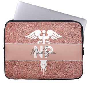 Sjuksköterskepersonal Rosa Glitter Caduceus Monogr Laptop Fodral