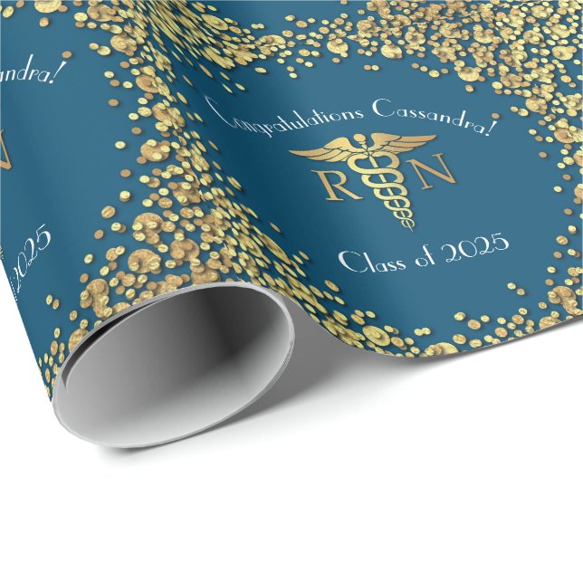 Sjuksköterskeskolan Studentfest Guld Blue Presentpapper (Rullad Hörn)