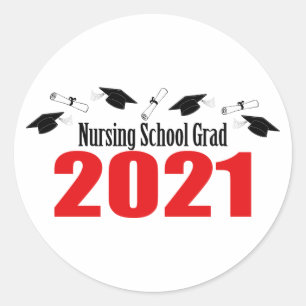 Sjuksköterskeskolor Grad 2021 Caps och diplom (r Runt Klistermärke