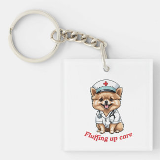 SjuksköterskeTecknad med Pommern Hund design Keych