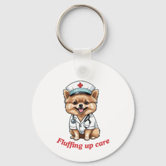 SjuksköterskeTecknad med Pommern Hund design Keych Nyckelring