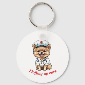 SjuksköterskeTecknad med Pommern Hund design Keych Nyckelring