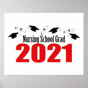 Sjuksköterskeutbildning Grad 2021 Caps and Diploma Poster
