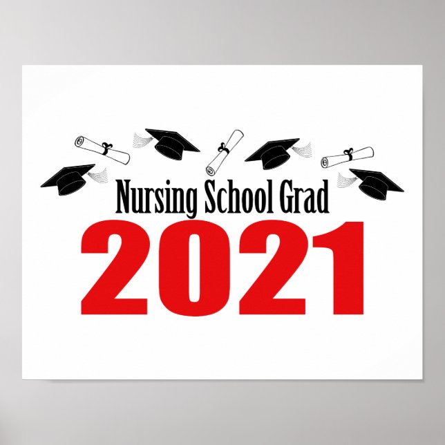 Sjuksköterskeutbildning Grad 2021 Caps and Diploma Poster (Framsidan)