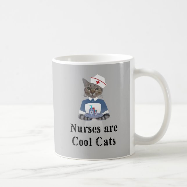 Sjuksköterskor är Coola Cats Grått Funny Cat Kaffemugg (Höger)