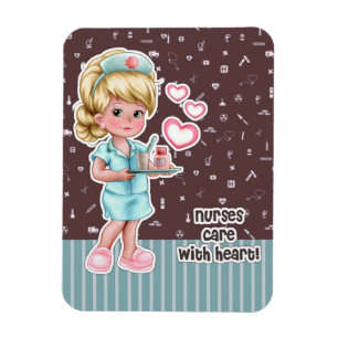 Sjuksköterskor bryr sig om hjärtat. Cute Blond Nur Magnet