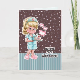 Sjuksköterskor bryr sig om hjärtat. Cute Blond Nur Tack Kort