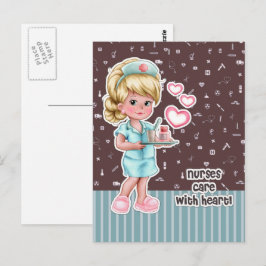 Sjuksköterskor bryr sig om hjärtat. Cute Blond Nur Vykort