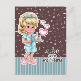 Sjuksköterskor bryr sig om hjärtat. Cute Blond Nur Vykort