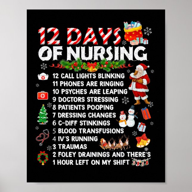 Sjuksköterskor God jul Roligt 12 dagars sjuksköter Poster (Framsidan)