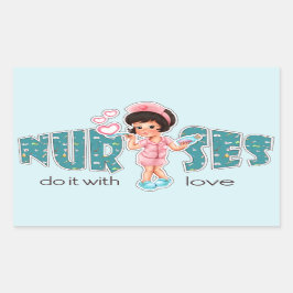 Sjuksköterskor gör det med Kärlek. Cute Brunette N Rektangulärt Klistermärke