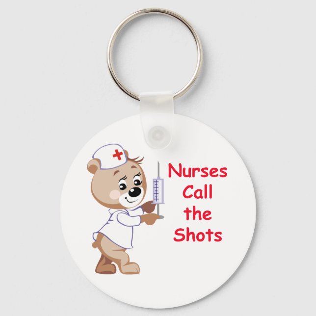 Sjuksköterskor kallar på Shots - Nurse Bear Nyckelring (Framsida)