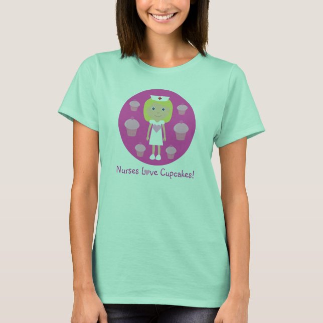 Sjuksköterskor Kärlek Muffins Cute Rosa Tee Shirt (Framsida)