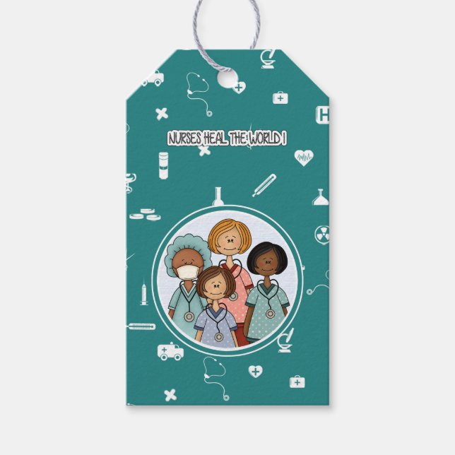 Sjuksköterskor läker världen. Anpassningsbar Presentetikett (Framsidan)