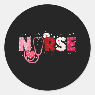 Sjuksköterskor Valentines day Hearts Stethoscope G Runt Klistermärke