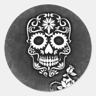 SJUKSKULL ROUND STICKER RUNT KLISTERMÄRKE