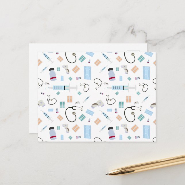 Sjukvård Läkare Medicinska Förnödenheter Mönster Vykort (Fram/Back In Situ)