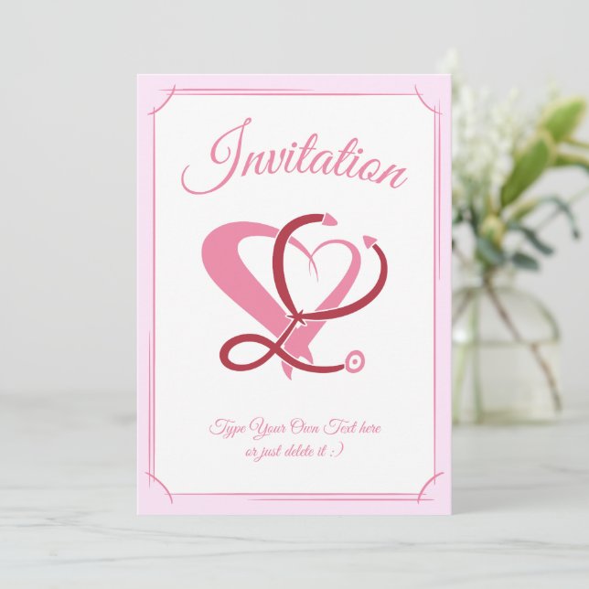 Sjukvård, sjuksköterska. Stetoscope- och hjärtmall Inbjudningar (Stående Fram)