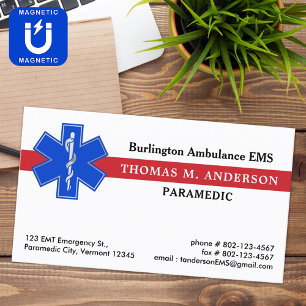 Sjukvårdare Akut Medical EMS EMT Star of Life Magnetiska Visitkort