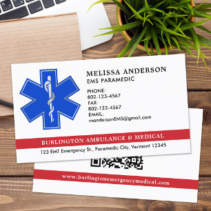 Sjukvårdare EMS Ambulance Star of Life Logotyp QR Visitkort
