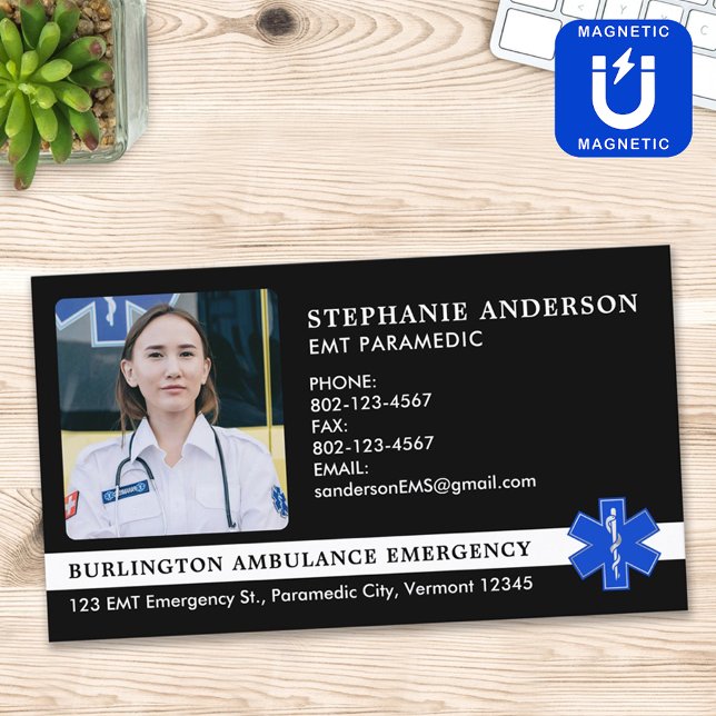 Sjukvårdare EMS EMT Akut Ambulance Photo Logotyp Magnetiska Visitkort (Skapare uppladdad)