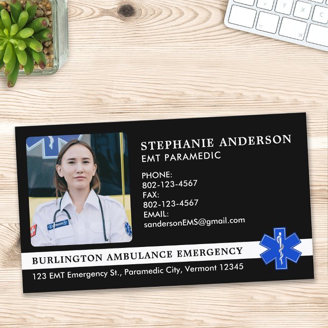 Sjukvårdare EMS EMT Akut Ambulance Photo Logotyp Visitkort (Skapare uppladdad)