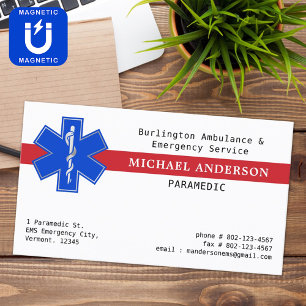 Sjukvårdare EMS EMT Akut Medicinsk Star of Life Magnetiska Visitkort