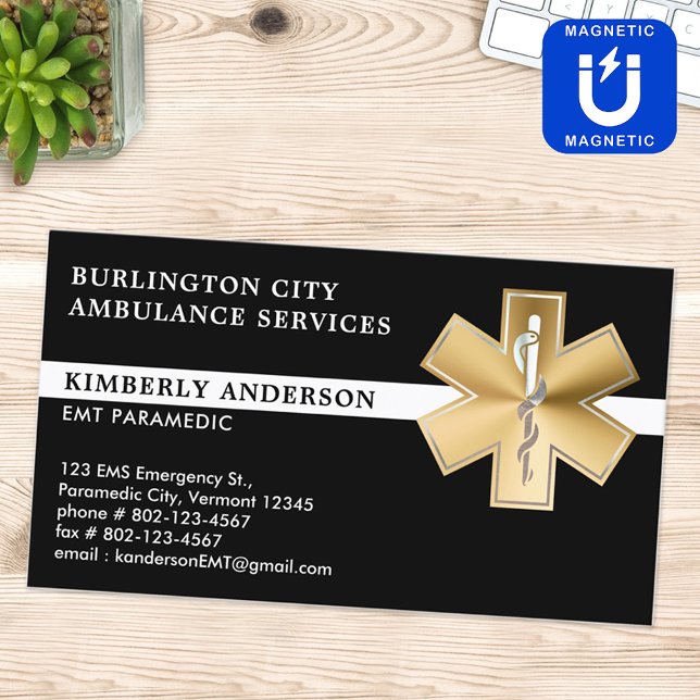 Sjukvårdare EMS EMT Ambulance Akut Medical Logotyp Magnetiska Visitkort (Skapare uppladdad)