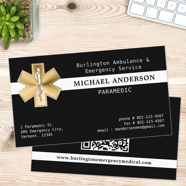 Sjukvårdare EMS EMT Guld Ambulance Logotyp QR-kod Visitkort (Skapare uppladdad)