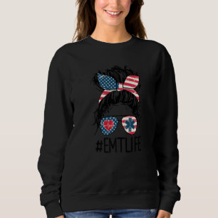 Sjukvårdare Emt Life Messy Bun American US Flagga T Shirt