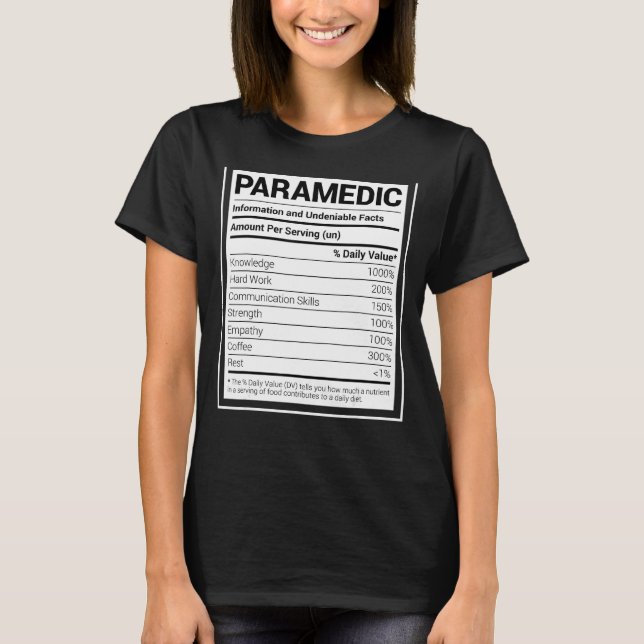 Sjukvårdare Nutrition Facts Funny Ems Akut Aide T Shirt (Framsida)