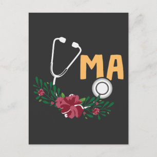 Sjukvårdsassistent Stethoscope Watercolor Flower N Vykort
