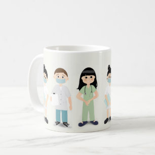 Sjukvårdshuset Mugg med sjuksköterskor och Läka