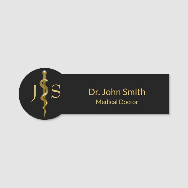 Sjukvårdsklassen Guld på svarta rasen Asclepius Namnbricka (Framsida)