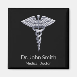 Sjukvårdsklassen Silver Caduceus på svart Magnet