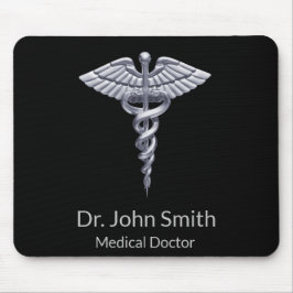 Sjukvårdsklassen Silver Caduceus på svart Musmatta