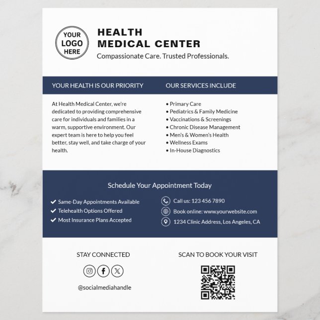 Sjukvårdsklinik Doktors Logotyp QR Vit Reklamblad (Framsidan)