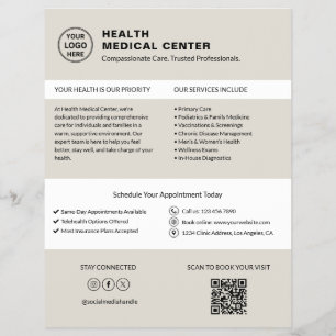 Sjukvårdsklinik Läkarlogo QR Neutral Beige Reklamblad