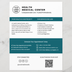 Sjukvårdsklinik Läkarlogo QR Vit Teal Reklamblad
