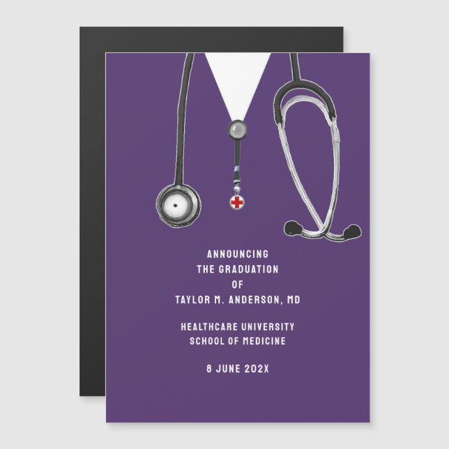 Sjukvårdsmeddelande i Studenten Magnetisk Inbjudningskort (Fram/baksida)