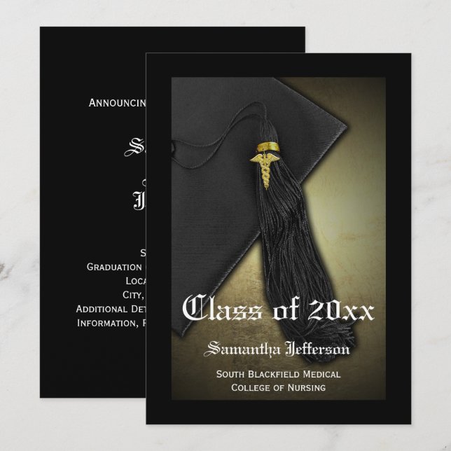 Sjukvårdsskola eller sjuksköterska i Studenten Inbjudningar (Fram/baksida)