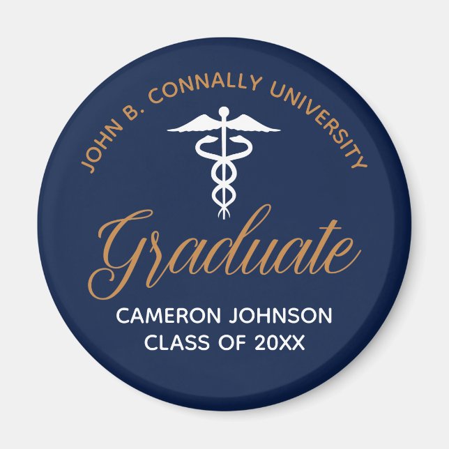 Sjukvårdsskolan Studenten Keepsaké i Blåblå Guld Magnet (Framsidan)